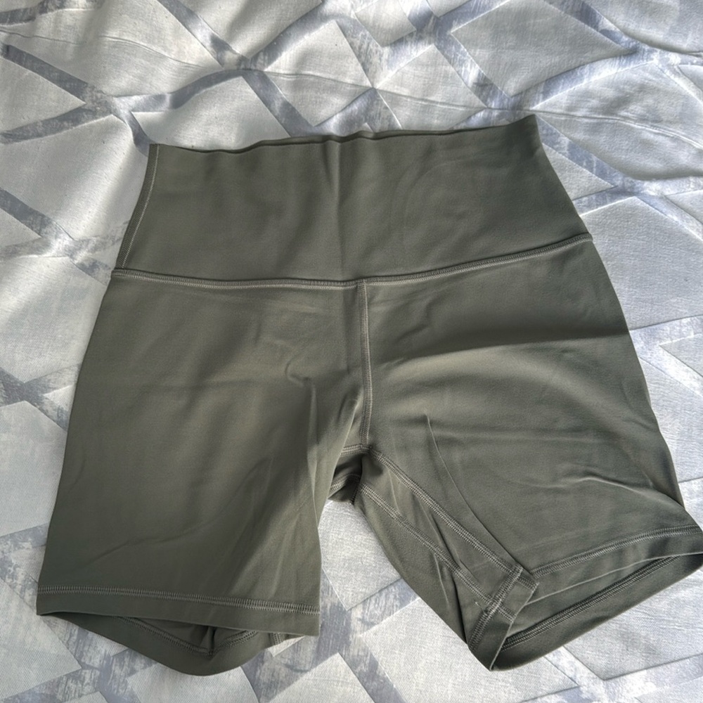 Army green lululemon biker shorts